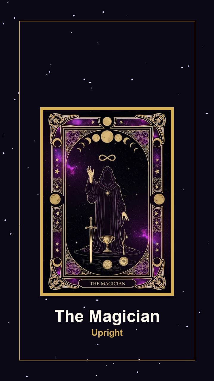 The Magician upright tarot thumbnail for August 14, 2026