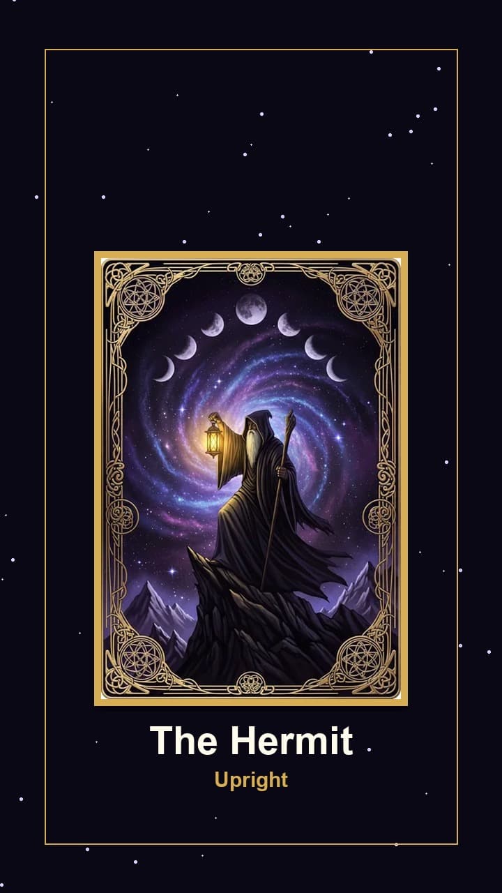 The Hermit upright tarot thumbnail for August 13, 2026